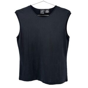 LYNN RITCHIE Stretch Silk Sleeveless Blouse Tank • Large • black chic minimalist